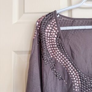 Free People Boho Indie Studded Batwing Tunic Top High Low Gray Purple Size M